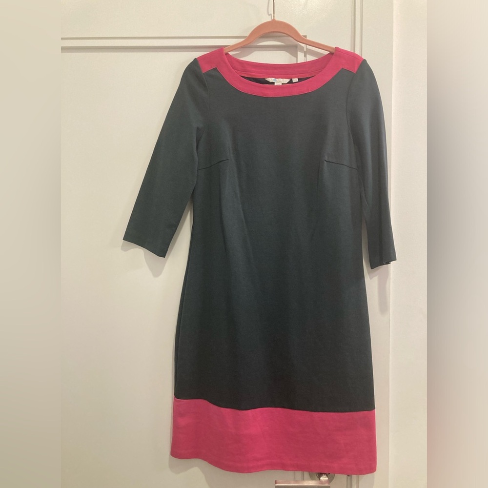 Boden Dark Green and Pink Long Sleeve Dress